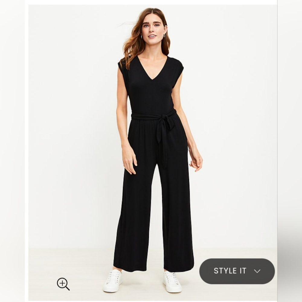 New with tags, LOFT V-neck jumpsuit, tied waist, flowy wide legs.